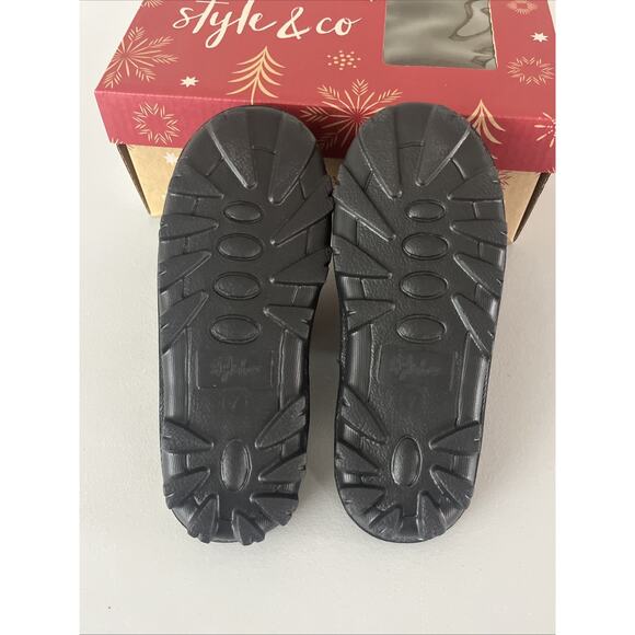 Style & Co Leather and Faux Fur Slippers Womens 7 Black Slip On Slides Cushioned - Picture 4 of 8